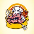 Pig barbecue bbq mascot logo with banner Royalty Free Stock Photo