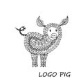 Pig or boar for coloring book. Doodle ornament. Vector illustration with ornamental wild pig.