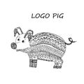 Pig or boar for coloring book. Doodle ornament. Vector illustration with ornamental wild pig.