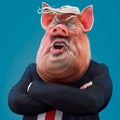Pig boss talks with arms crossed 3D illustration Royalty Free Stock Photo