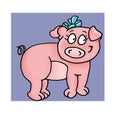 Pig with bow Color illustration humorist button or icon for website