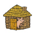 pig in brick house sketch raster illustration