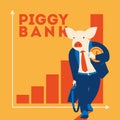 Pig businessman with coin, metaphor piggy bank