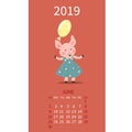 Pig calendar for June 2019. Cute month calendar with horoscope sign Gemini, Cancer The week starts on Sunday. Vector illustration Royalty Free Stock Photo