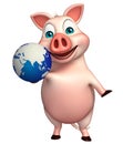 Pig cartoon character with earth