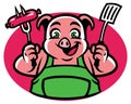 Pig CHaracter holding the bbq fork and sausage Royalty Free Stock Photo