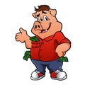 Pig character with money Royalty Free Stock Photo