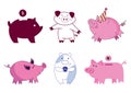 Pig characters with different cute arts Royalty Free Stock Photo