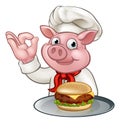 Pig Chef Holding Burger