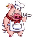 Pig chef holding a knife