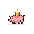 Pig coin logo, piggy bank with gold money Illustration Vector graphic