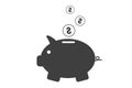 Pig with coins icon symbol of deposit or banking profit or income