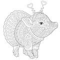 Zentangle pig piggy coloring page