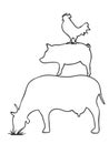 Pig cow chicken logo,outline vector