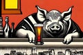 Pig drinking beer in the bar Royalty Free Stock Photo