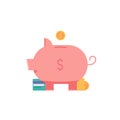 Pig element. Money in piggy bank with coins and credit card. Concept of banking, saving money, deposit, cash back. Vector Royalty Free Stock Photo