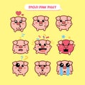 Pig emoji, piggy smile icons set