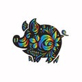 Pig with ethnic Russian painting rainbow gradient, symbol, vector illustration