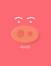 Pig, face, 2019, happy new year, happiness holiday cover book wrapping texture minimal style background vector, cute cartoon A4