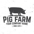 Pig Farm Badge or Label. Vector illustration. Royalty Free Stock Photo