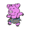 Pig farmer dancing cartoon Royalty Free Stock Photo