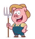 Pig farmer holding a rake