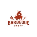 Pig and fire logo, Grill Barbeque invitation party barbecue bbq Logo design Royalty Free Stock Photo