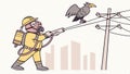 Pig firefighter rescuing bird from electric pole vector design Generative AI