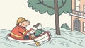Pig firefighter rescuing dog from river with boat vector design Generative AI