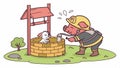 Pig firefighter rescuing dog from well with rope vector design Generative AI