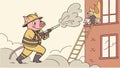 Pig firefighter spraying water from ladder on fire vector design Generative AI Royalty Free Stock Photo