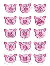 Pig head emotions set