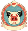 Pig head label on old paper texture. Royalty Free Stock Photo