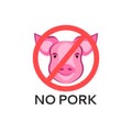 Pig head logo animal illustration, text no pork beef sign