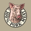 Pig head. 100 percent pork meat lettering. Vintage vector engraving Royalty Free Stock Photo