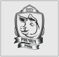 Pig head premium label. Logo butcher. Vector design.