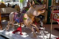 Pig on historical carousel, carrousel, roundabout, nostalig merry-go-round for children.