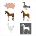 pig, horse, chicken, goose, duck, horse, agriculture, set, animals, vector, icons Flete Royalty Free Stock Photo