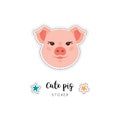 Pig icon, Piglet patch, Cute Piggy, Funny pink pig. Vector isolated illustration - great for stickers, embroidery