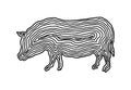 A pig illustration icon in black offset line. Fingerprint style