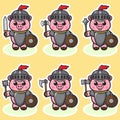 Vector illustration of cute Pig Knight set Royalty Free Stock Photo
