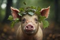 Pig Leaves On Head Roots. Generative AI