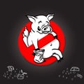 Pig line icon in prohibition red circle, No littering ban sign, forbidden symbol.