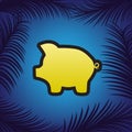 Pig money bank sign. Vector. Golden icon with black contour at b Royalty Free Stock Photo