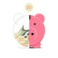 Pig money box in the cut. On a white background. Vector illustration. Royalty Free Stock Photo