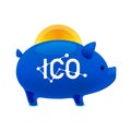 Pig money box icon with falling bitcoin, ICO bitcoin, Initial coin offering, ICO Token production process concept, vector illustra