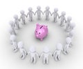 Pig money box and people around it Royalty Free Stock Photo