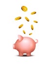 Pig money box. Piggy money save bank icon. Pig toy for coins saving box concept. Wealth deposit