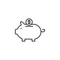 pig, money, safe line icon on white background