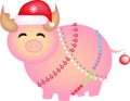 Pig, new year, symbol, boar, hog, swine, cute, vector, hat, garland, christmas, beast, animal, pink, toy, penny, fauna, fat, decor